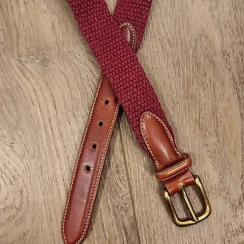 Vintage Trafalgar Woven Belt Burgundy Maroon Leather Accents 90s Men's size 34